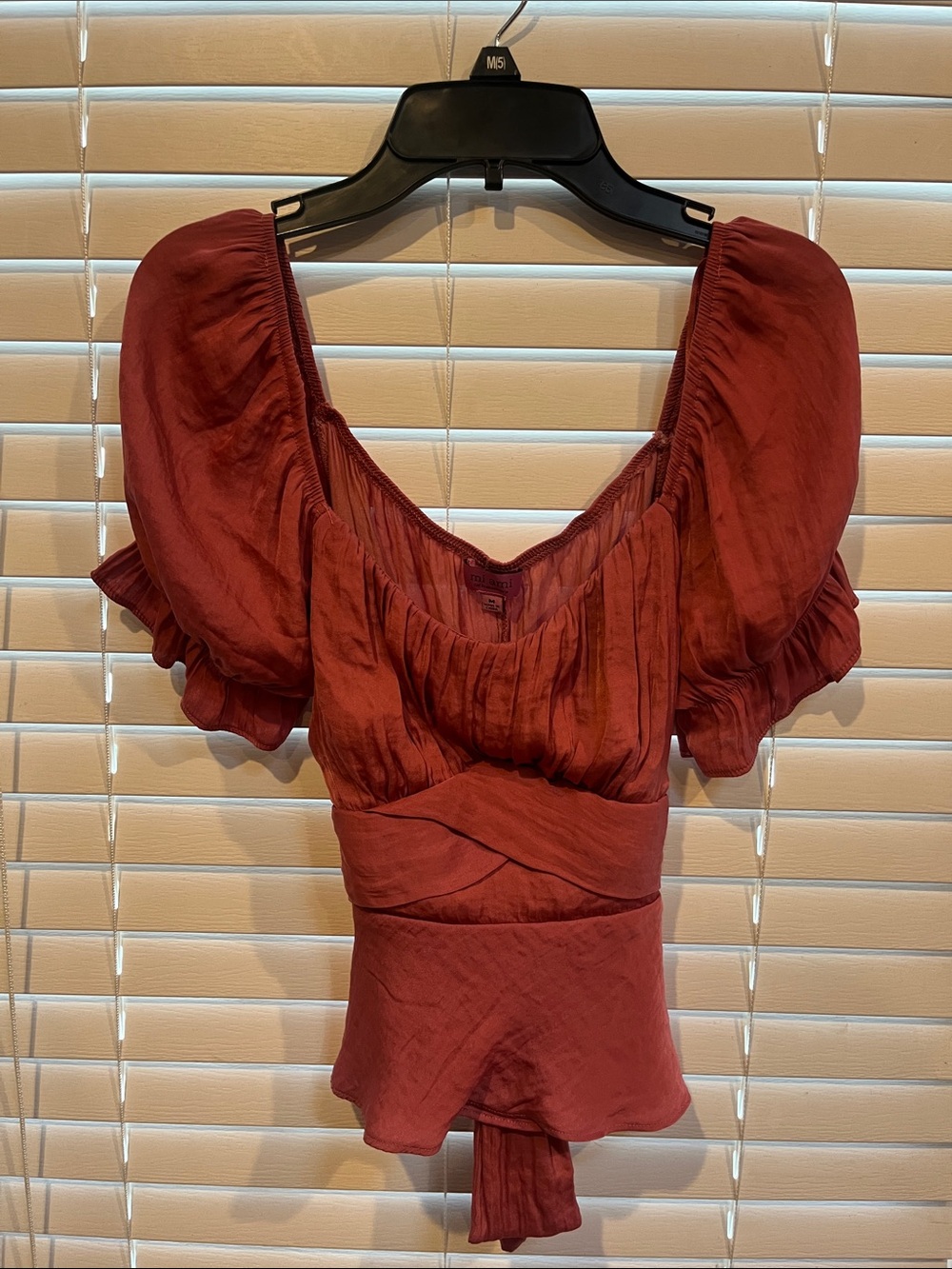 miami Rust Red Puff Sleeve V-Neck Peplum Top